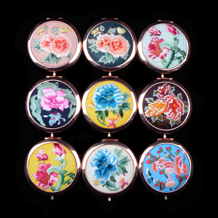 麻江化妆随身镜精品出国送礼刺绣中国风古风摄影 手绣镜子
